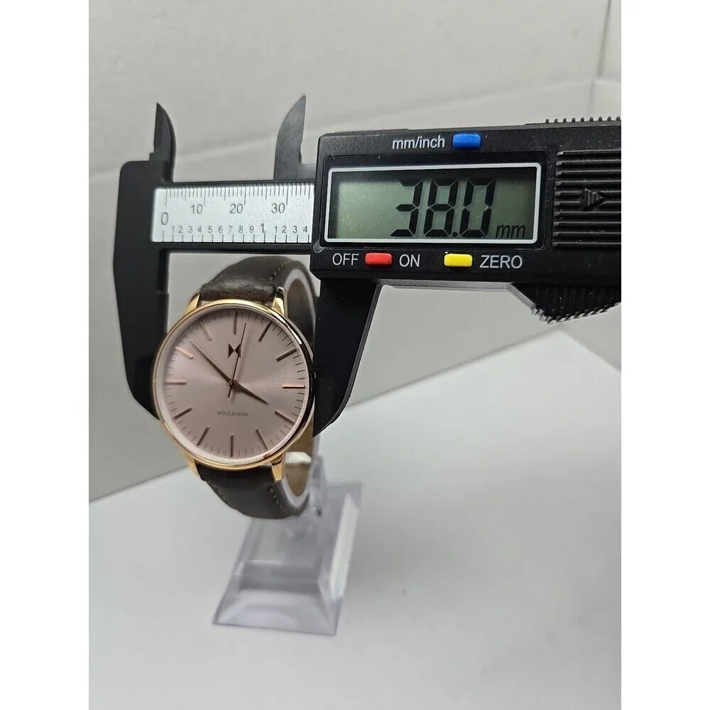 MVMT Boulevard Rosecrans 38mm Blush Dial Leather Quartz Watch New Battery